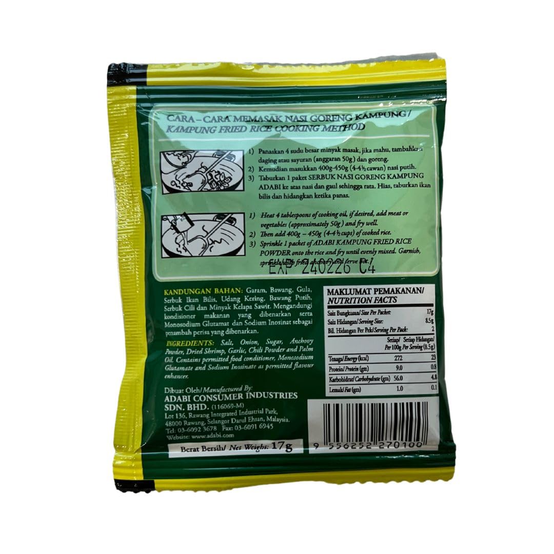 Adabi Serbuk Nasi Goreng Kampung – Lote de 5 Sobres 17g – Condimento para Arroz Frito Estilo Kampung – Mezcla Tradicional Malaya