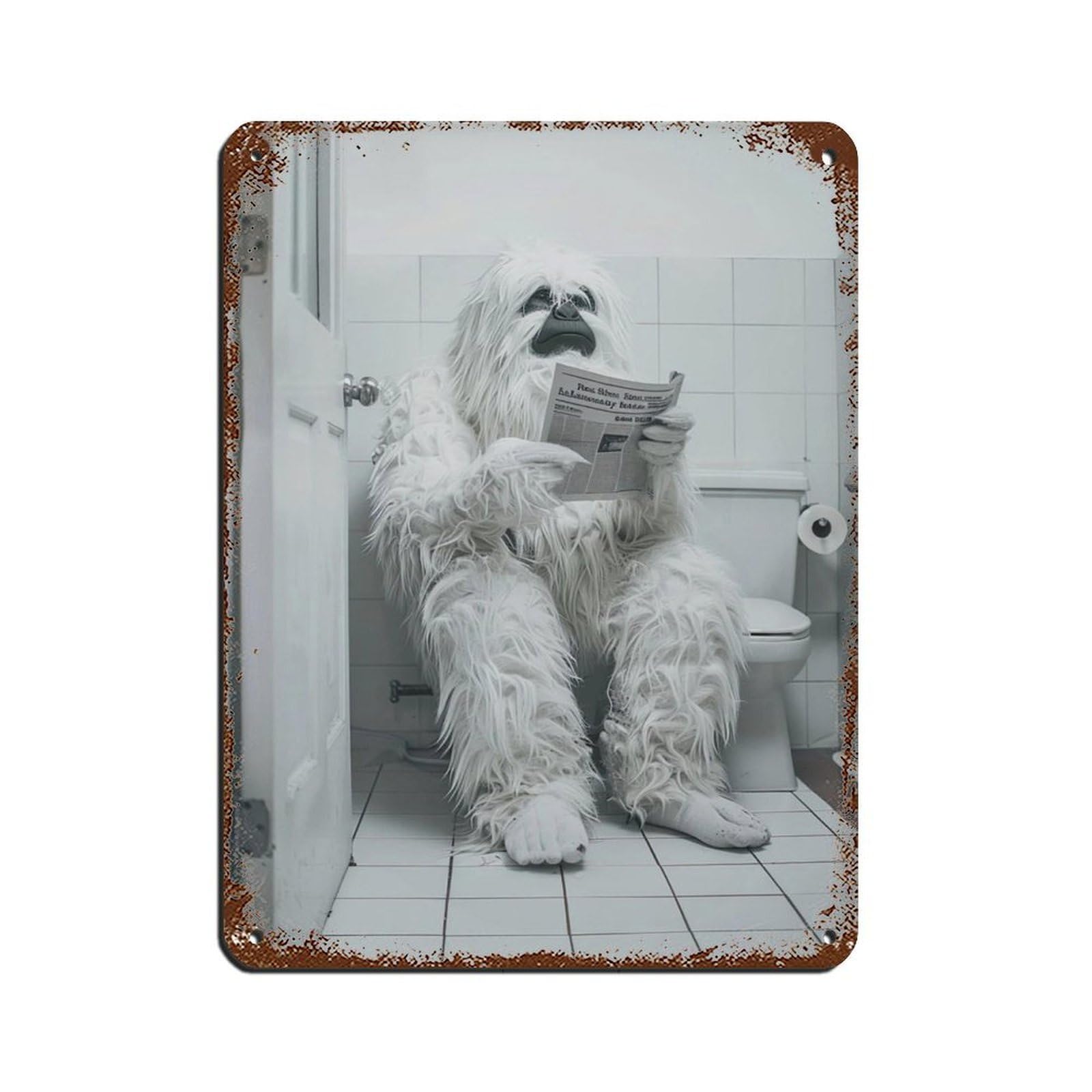 Yeti Sitting on The Toilet Reading A Newspaper (10) Tin Sign Vintage Metal Pub Club Cafe Bar Home Wall Art Decoration Poster Retro 12x16inch(30x40cm)