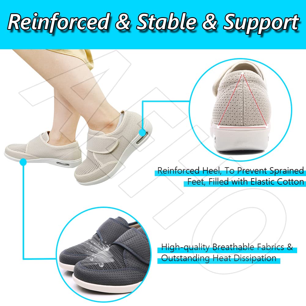 AEHO Diabetiker Schuhe Damen Freizeitschuhe mit Klettverschluss Damen Geschlossene Sandalen Diabetiker Orthopädische Verbandschuh Bequemer Rehaschuhe