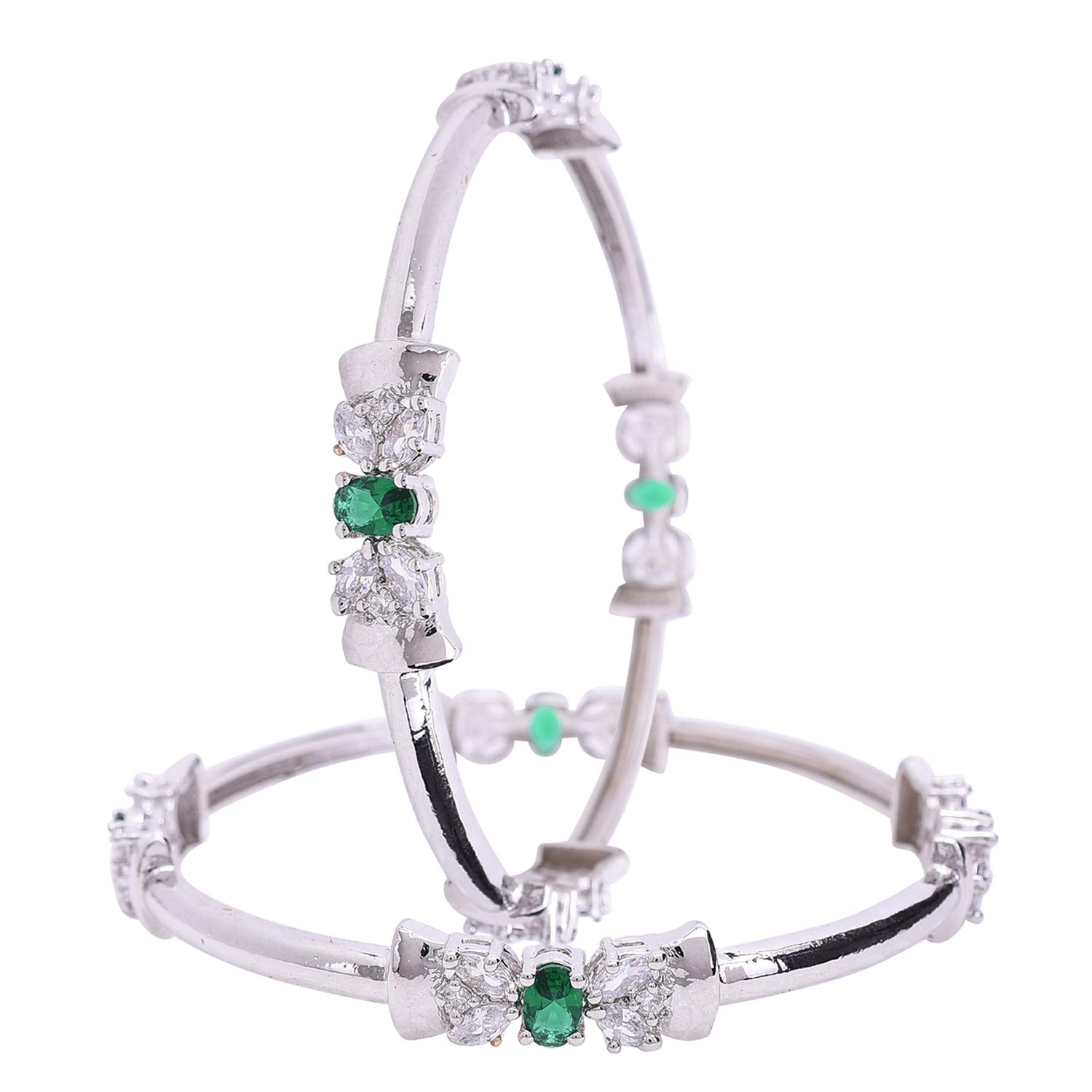 Ratnavali Jewels Silver Plated Green White AAA CZ American Diamond Bangle Bracelet for Women Girls Party 4023G-W-2.4 (B0892DLVN7) Amazon Price History, Amazon Price Tracker