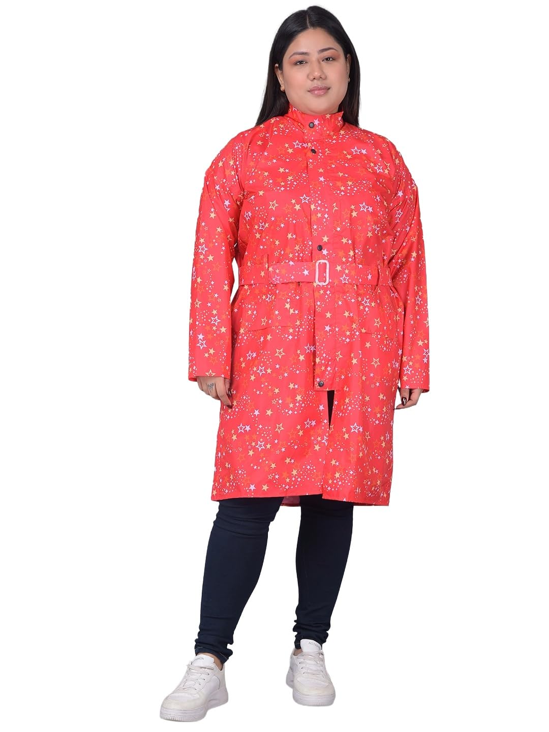 dollar Women's Waterproof PVC Printed Long Raincoat | Zipper & Button Closure | Adjustable Hood, Waist Belt & Pocket | Stylish Lightweight Rainwear for Outdoor Protection-picture-29