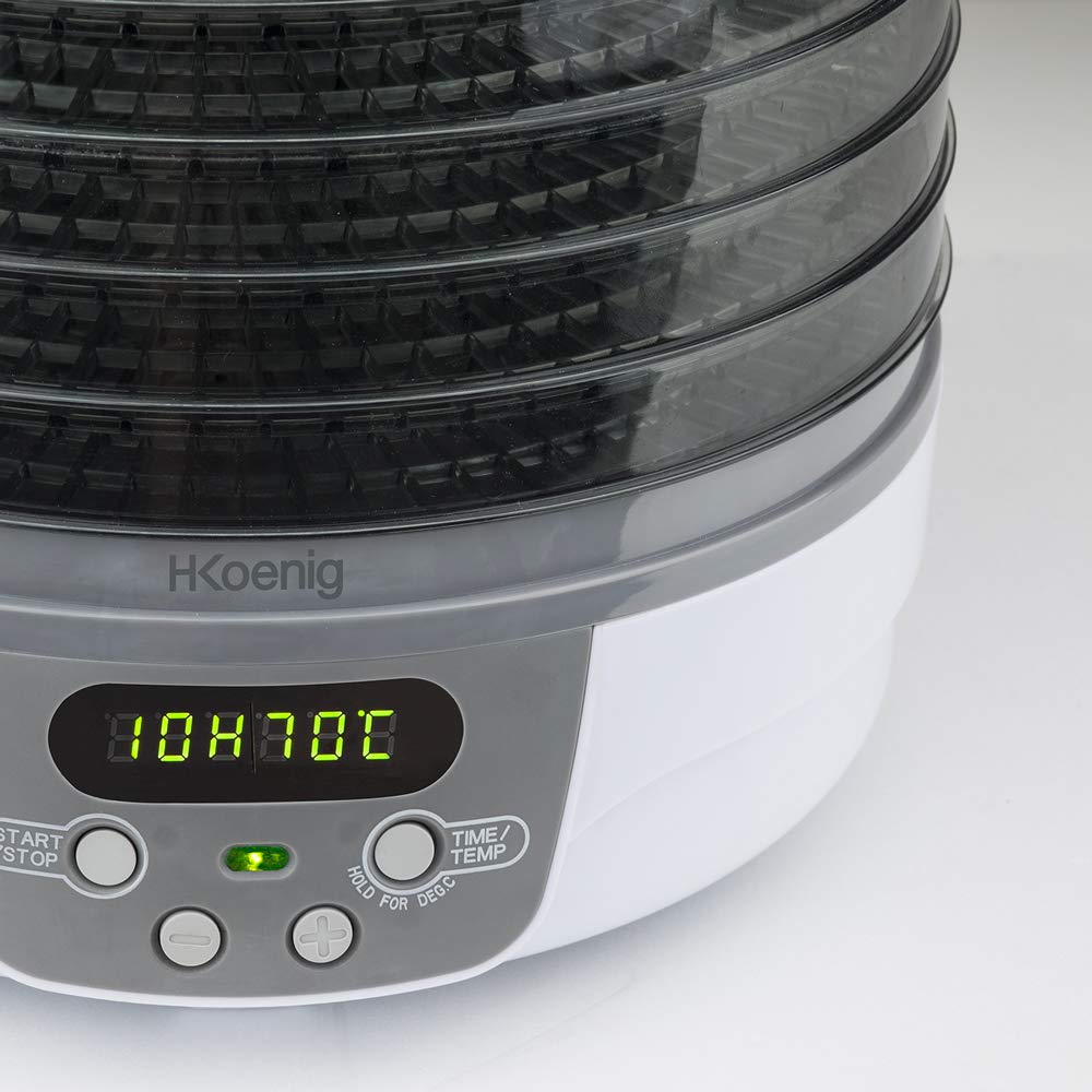 H.Koenig DSY700 Deshidratador Eléctrico de Alimentos, 5 Bandejas Transparentes Extraíbles, Temperatura Ajustable 40-70°C, Temporizador 24hr, Secado de Alimentos