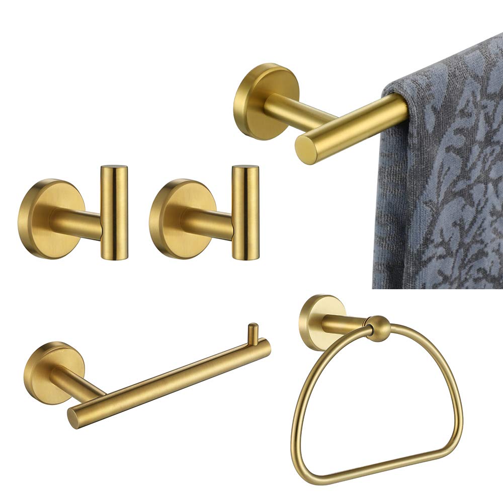 Photo 1 of JQK Bathroom Hardware Set Gold, 5-Piece Bath Accessories Set Brushed Gold Wall Mount Includes 24 in Towel Bar, 9 in HT Bar, TP Holder, Towel Hook x 2, BAS165-BG 5-Piece Gold