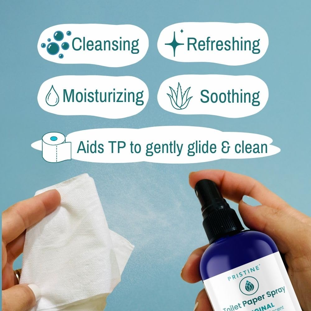 PRISTINE Aerosol para papel higiénico (como se vio en Shark Tank), toallitas de limpieza personal más naturales y alternativas a las toallitas húmedas desechables, aerosol para papel higiénico para cr