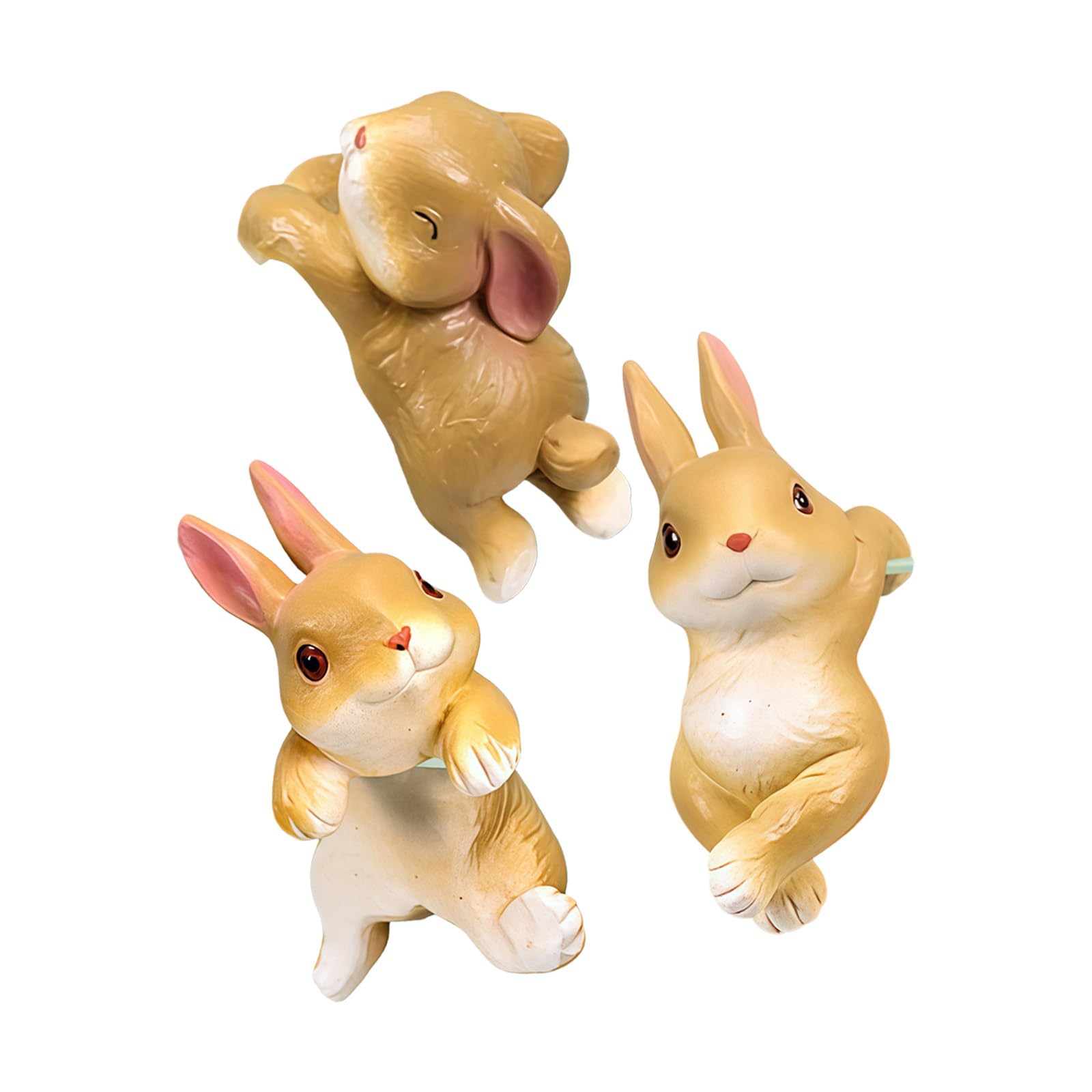 ljhnba Of 3 Colorful Rabbits Resin Figurines Ideal for Hanging on Balconies or Aquarium Edges Multifunctional Decors Hanging Rabbits Decors