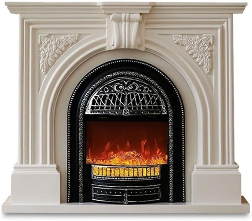 Decorative Fireplace Freestanding Fireplace with Mantel, Birdcage Shaped Core, Realistic Flame Decorative