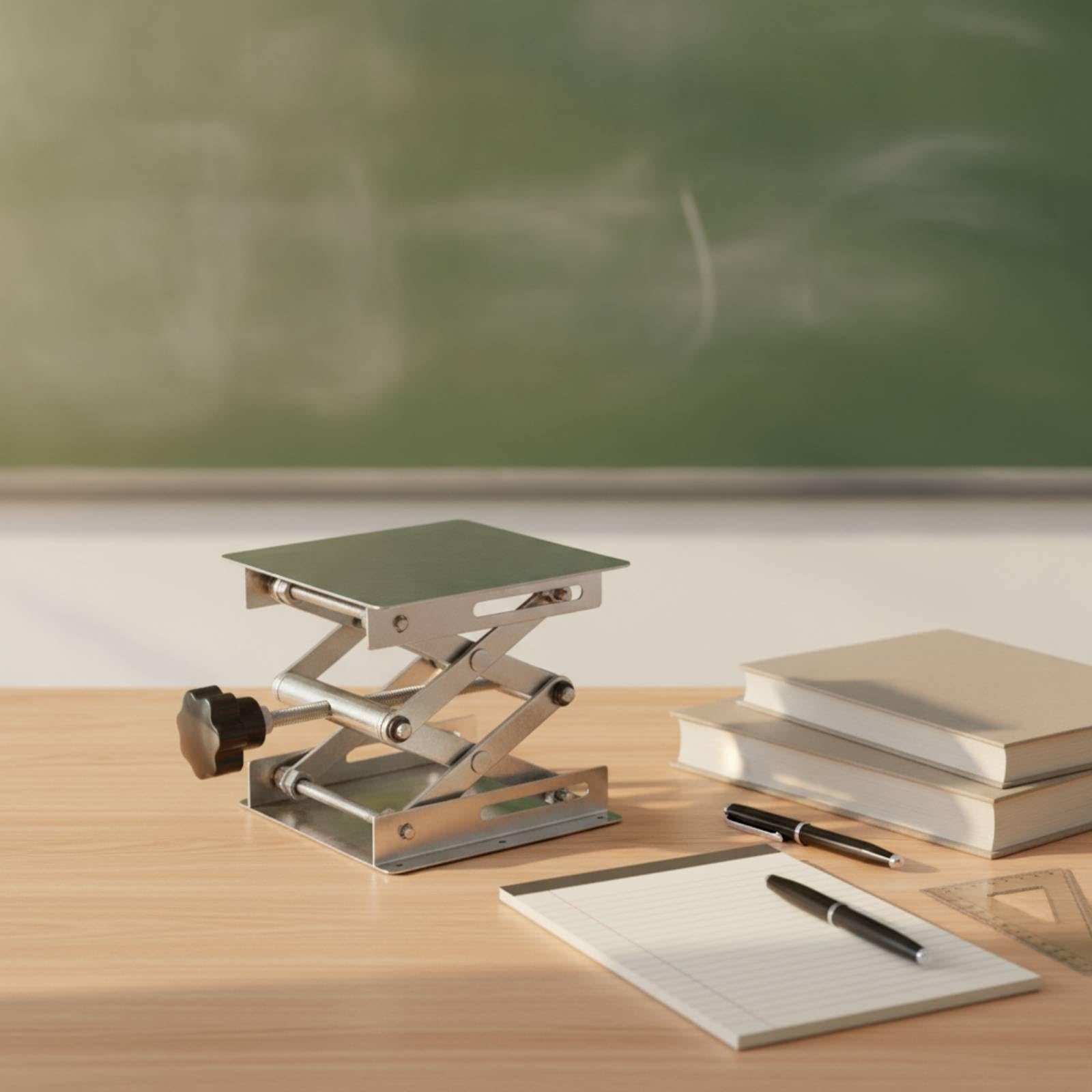 de Elevación Manual Soporte Elevador Mesa Tijera Regulador Altura Base Ajustable en Acero Inoxidable con Perilla Ergonómica Apta para Laboratorio Banco de Trabajo Investigación, 150 150mm