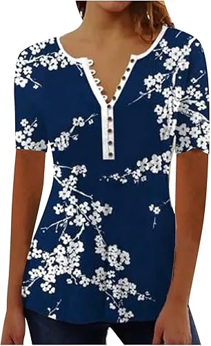 Miniatura 8 de Ceboyel Camisetas gráficas con estampado floral y mariposa para mujer, linda camisa de verano de manga corta, blusa de vestir casual para mujer