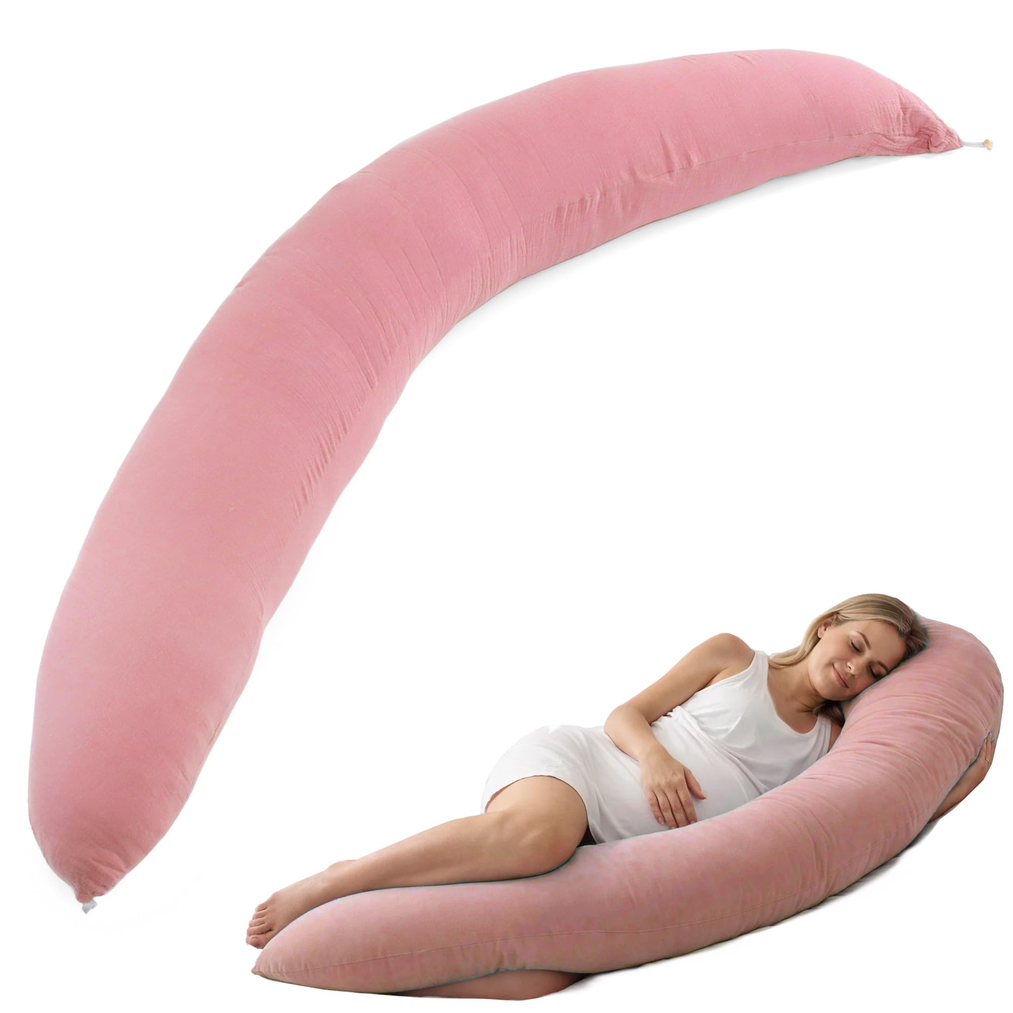 CALIYO Stillkissen XXL 190 × 32 cm, Seitenschläferkissen & Schwangerschaftskissen, Lagerungskissen für Erwachsene, Stillkissen mit Füllung und abnehmbarem, maschinenwaschbarem Bezug (Rosa)