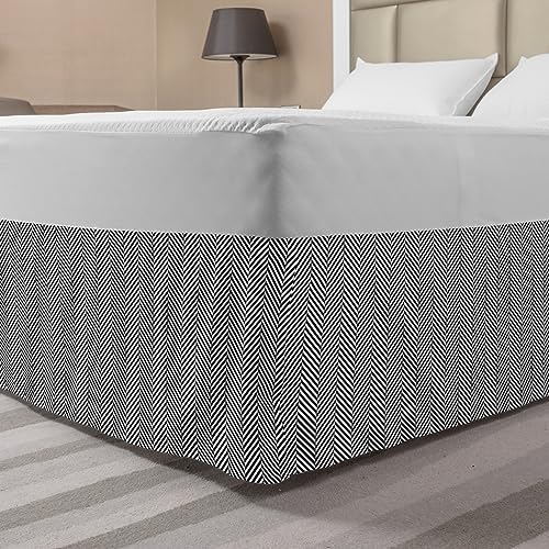 Ambesonne Black and White Bed Skirt, Monochrome Herringbone Patte...