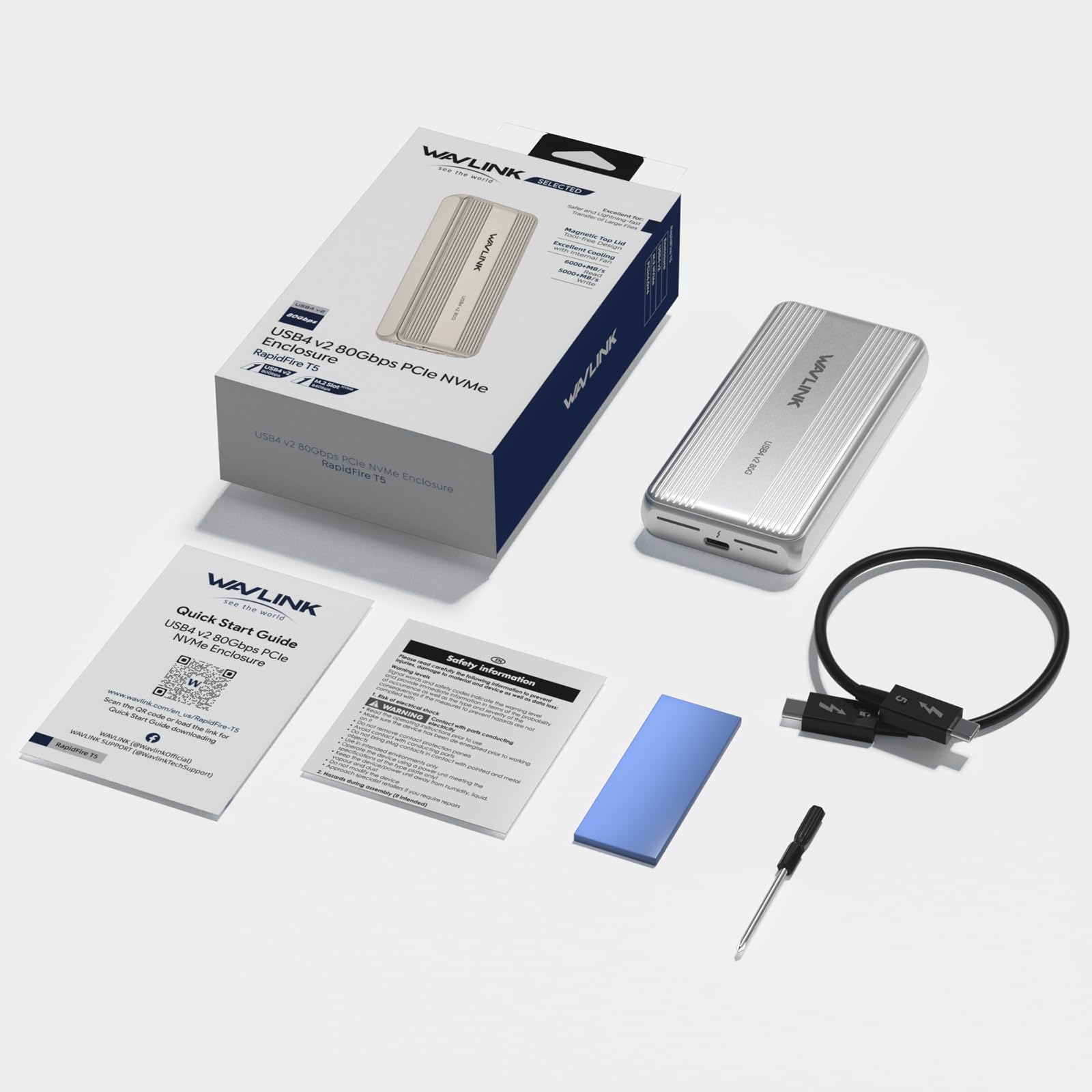 WAVLINK Carcasa SSD M.2 NVMe 80 Gbps Ventilador refrigeración Thunderbolt5/USB4 V2.0 Llave B+M/M-Key NVMe 2280 SSD Mac M4 Pro