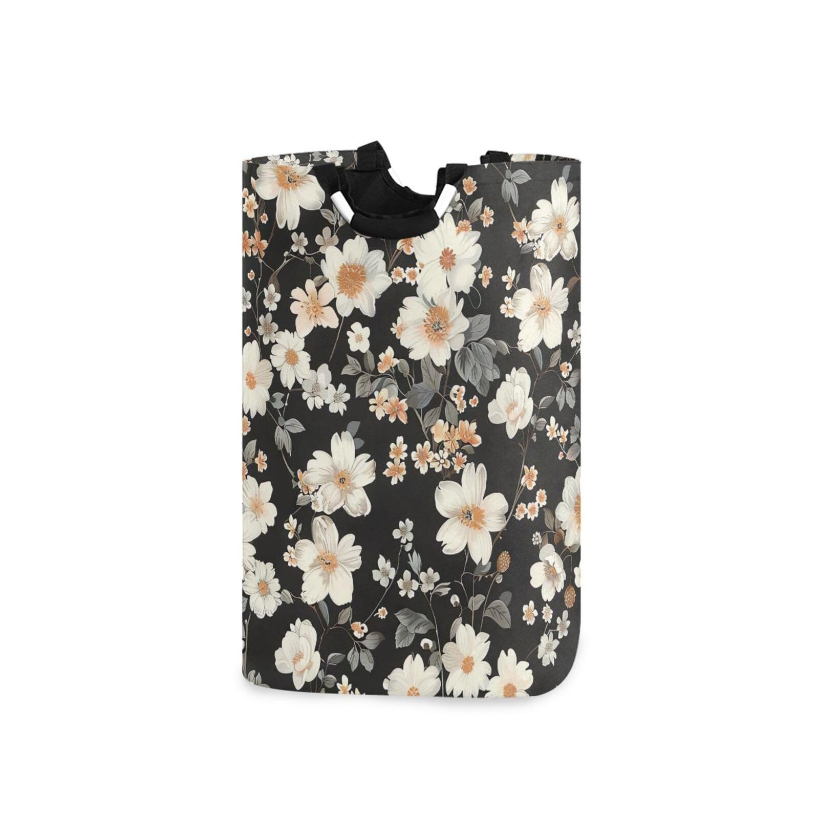 Jihqo Laundry Hamper Basket Elegant Flowers White Collapsible Nursery Storage Bin Waterproof Clothing Baskets for Home Bedroom Bathroom Washing Room