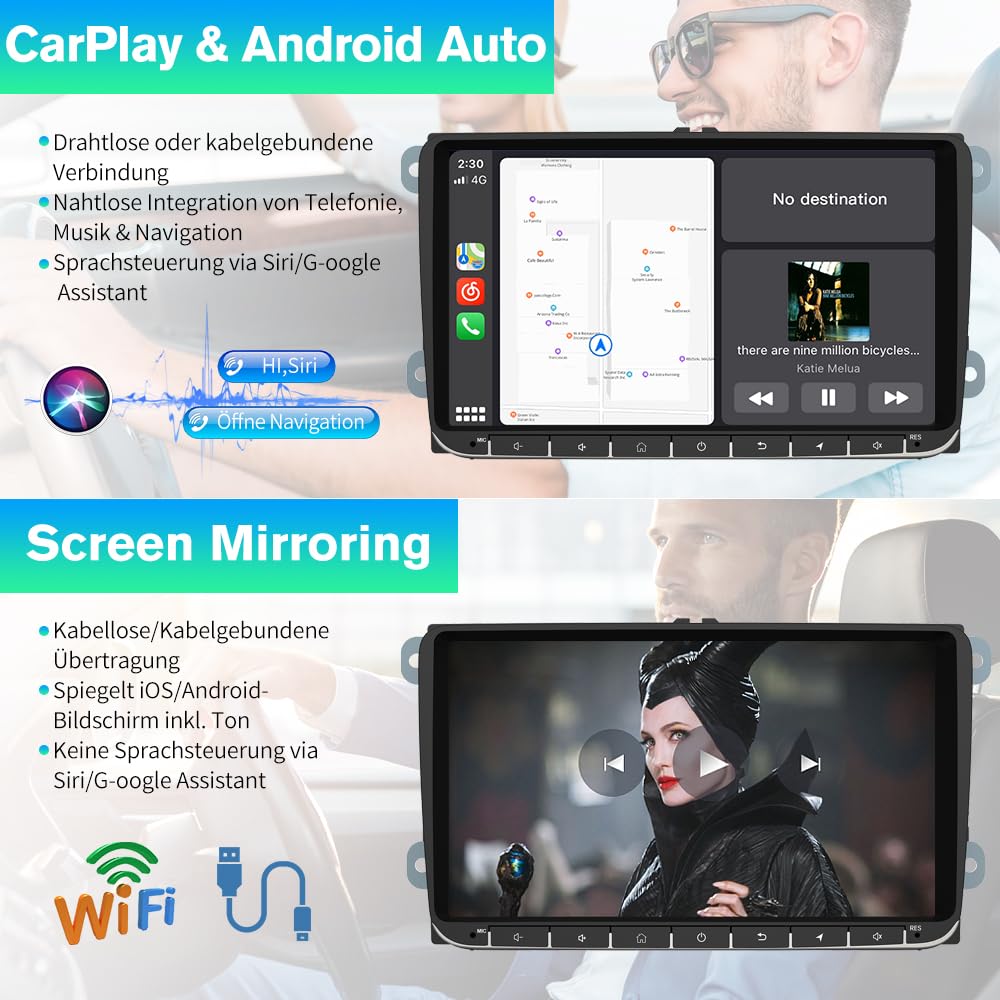 Junsun Radio für VW Golf Seat Skoda, 9'' Screen mit CarPlay Android Auto