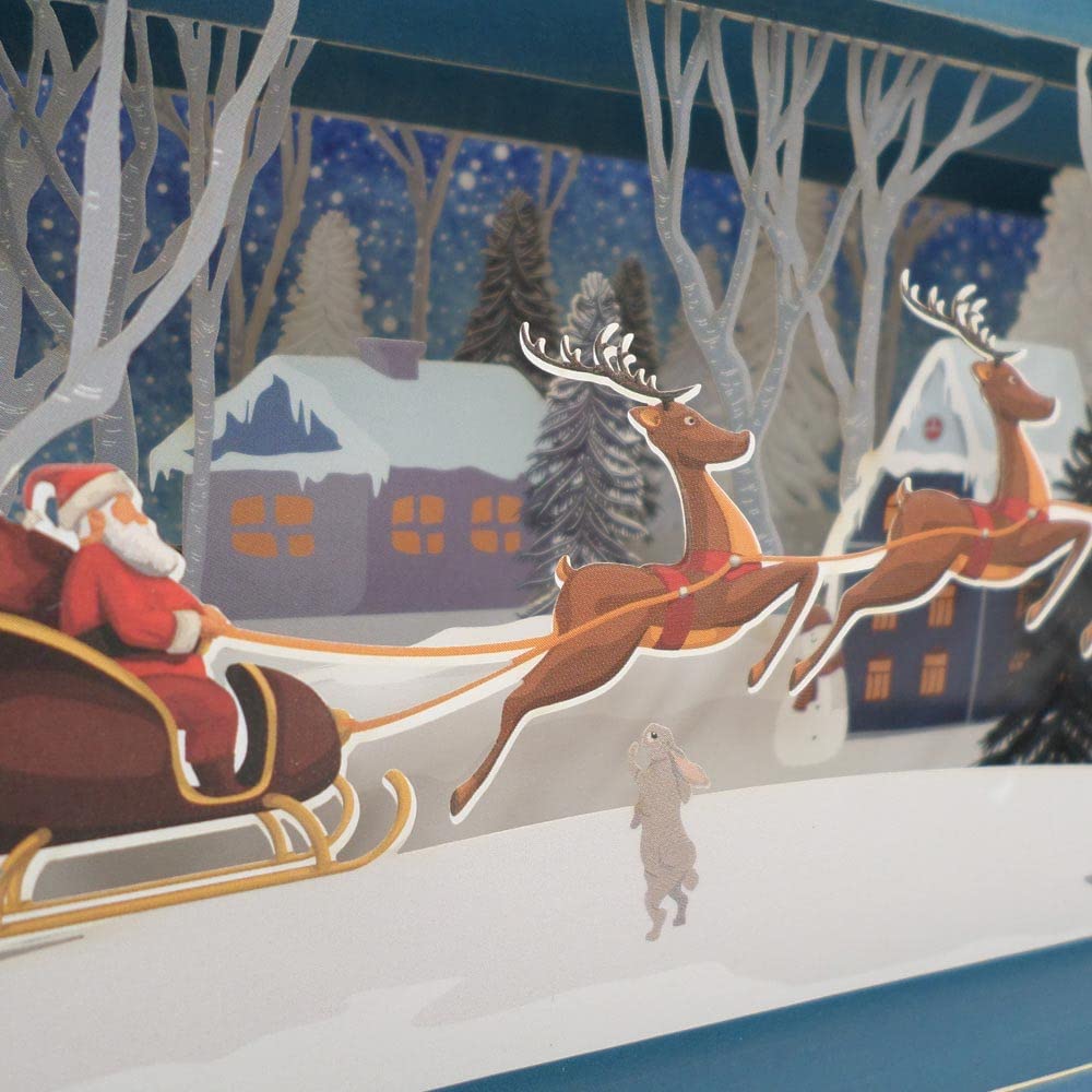Message In A Bottle Santa's Magical Sleigh Pop Up Christmas Card By Alljoy Cards XMIB064, Blue, 24cm x 15cm - Image 3