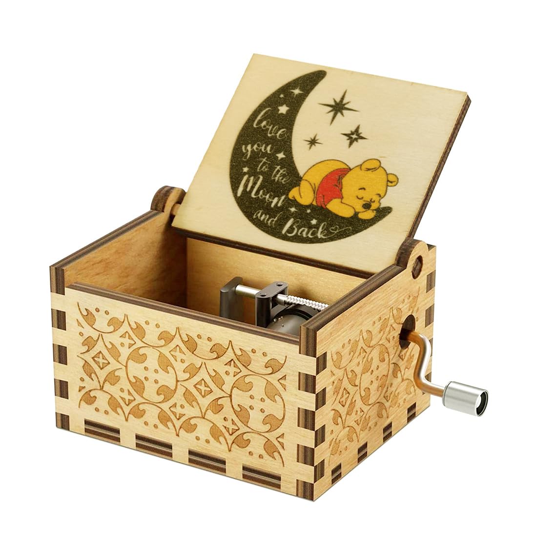 Yesnote Pooh Music Box Gift for Daughter, Love you to the Moon and Back Gift for Daughter Son Mom Dad Birthday Valentine Day Anniversary Wooden Music Box Play You Are My Sunshine