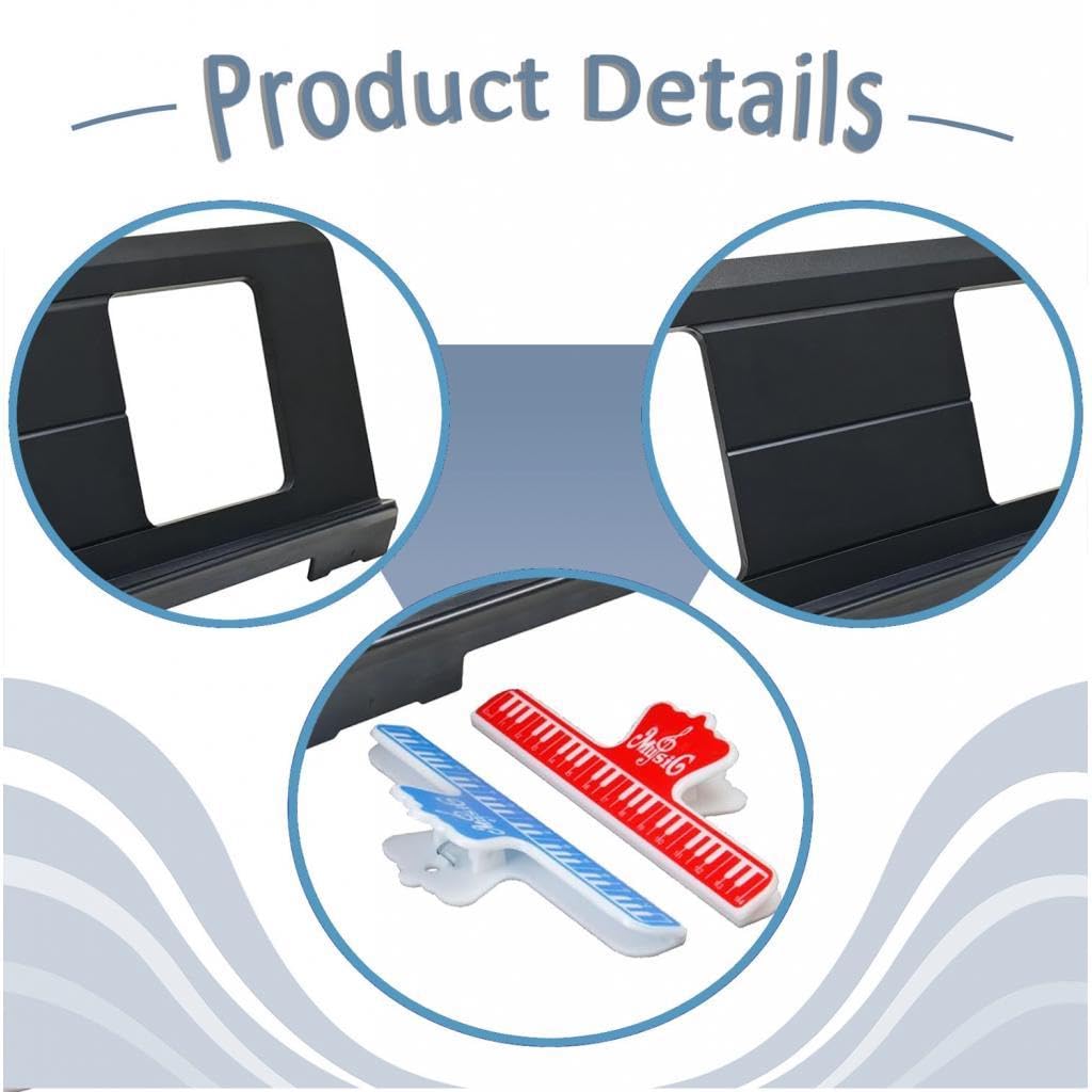 Harilla Support de Partition Piano pour Clavier Électronique Support de Partitions Musicales avec 4 Pinces Porte Livre Accessoire Instrument Convient, Clips Rouges et Bleus
