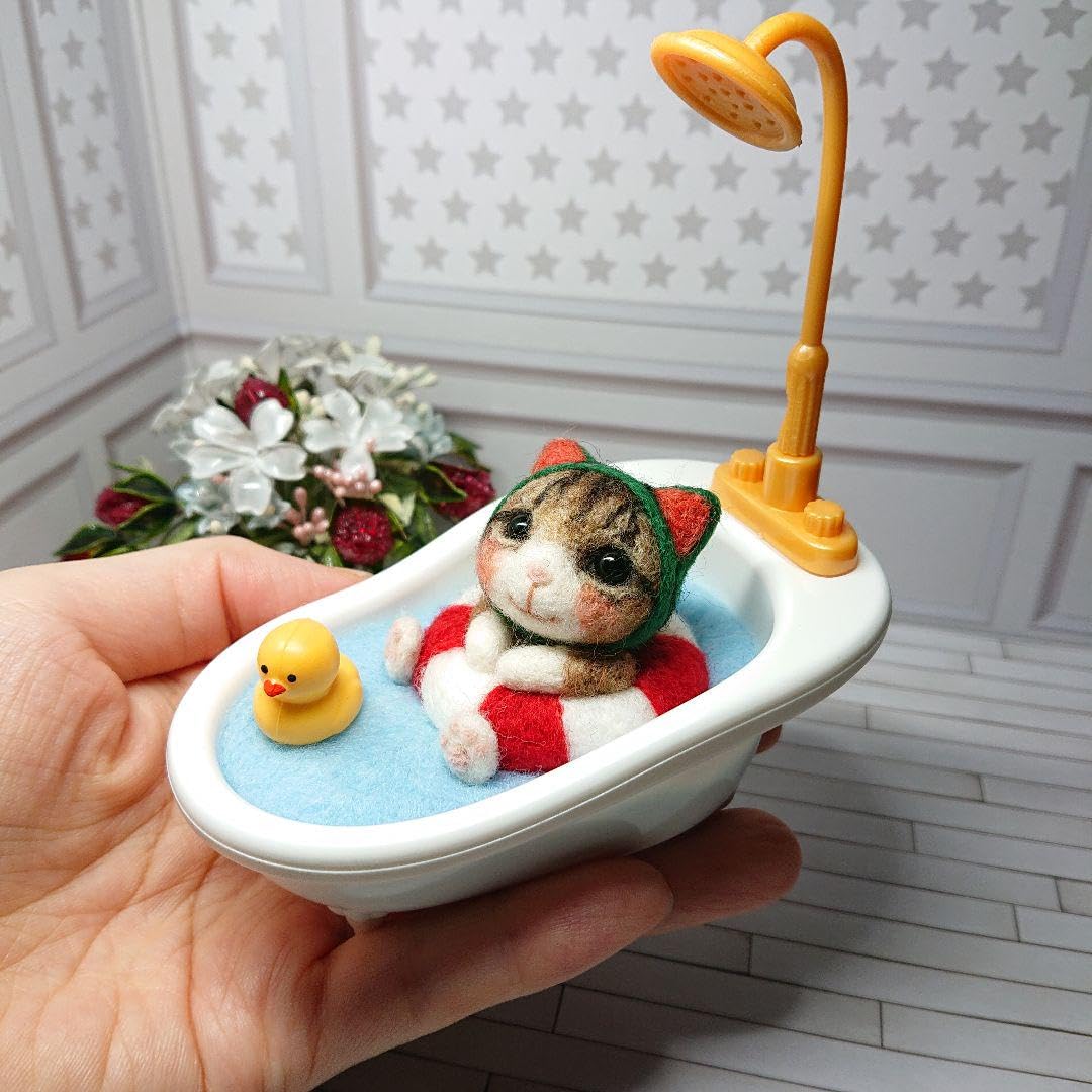 Amazon.co.jp: 猫12キジシロ 羊毛フェルト ネコ 夏猫 お風呂
