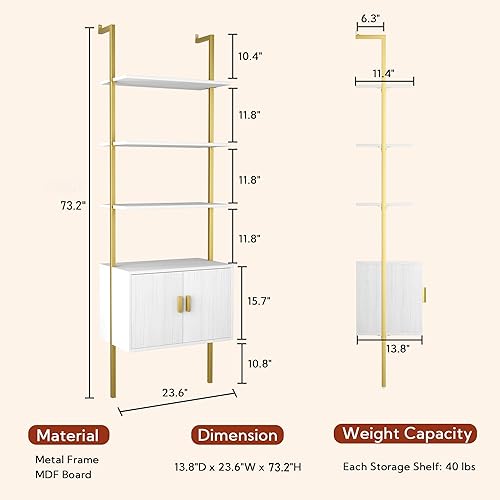Miniatura 2 de Gadroad Estantería de escalera con gabinete, estanterías montadas en la pared, estante abierto de 5 niveles de alto, estantería industrial de metal