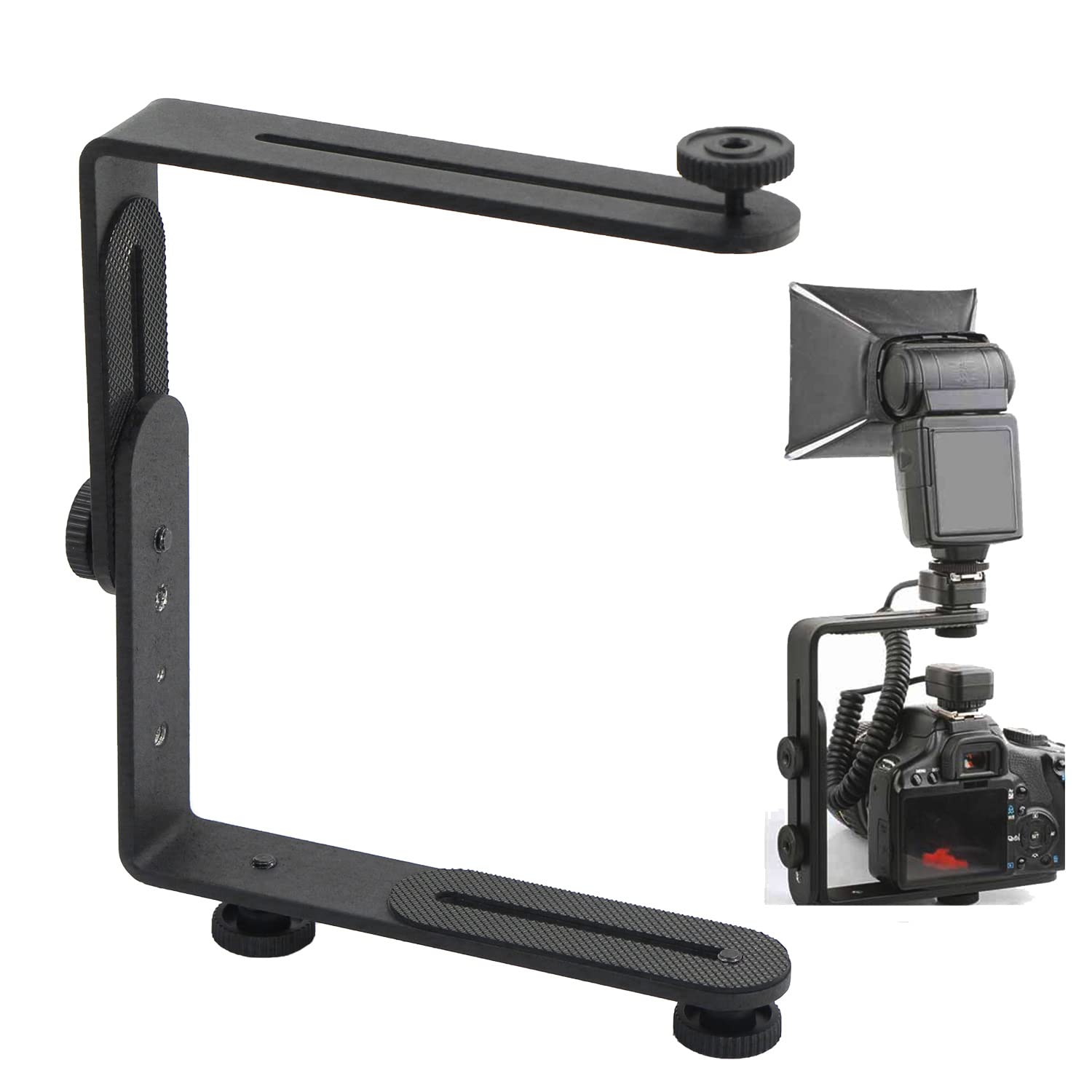 Support Flash Double Forme L - Accessoire D'appareil Photo Plaque Sabot Speedlite Métal Pour Appareil Reflex Numérique Microphone Téléphone Fixture, Fixation Trépied, Réglable