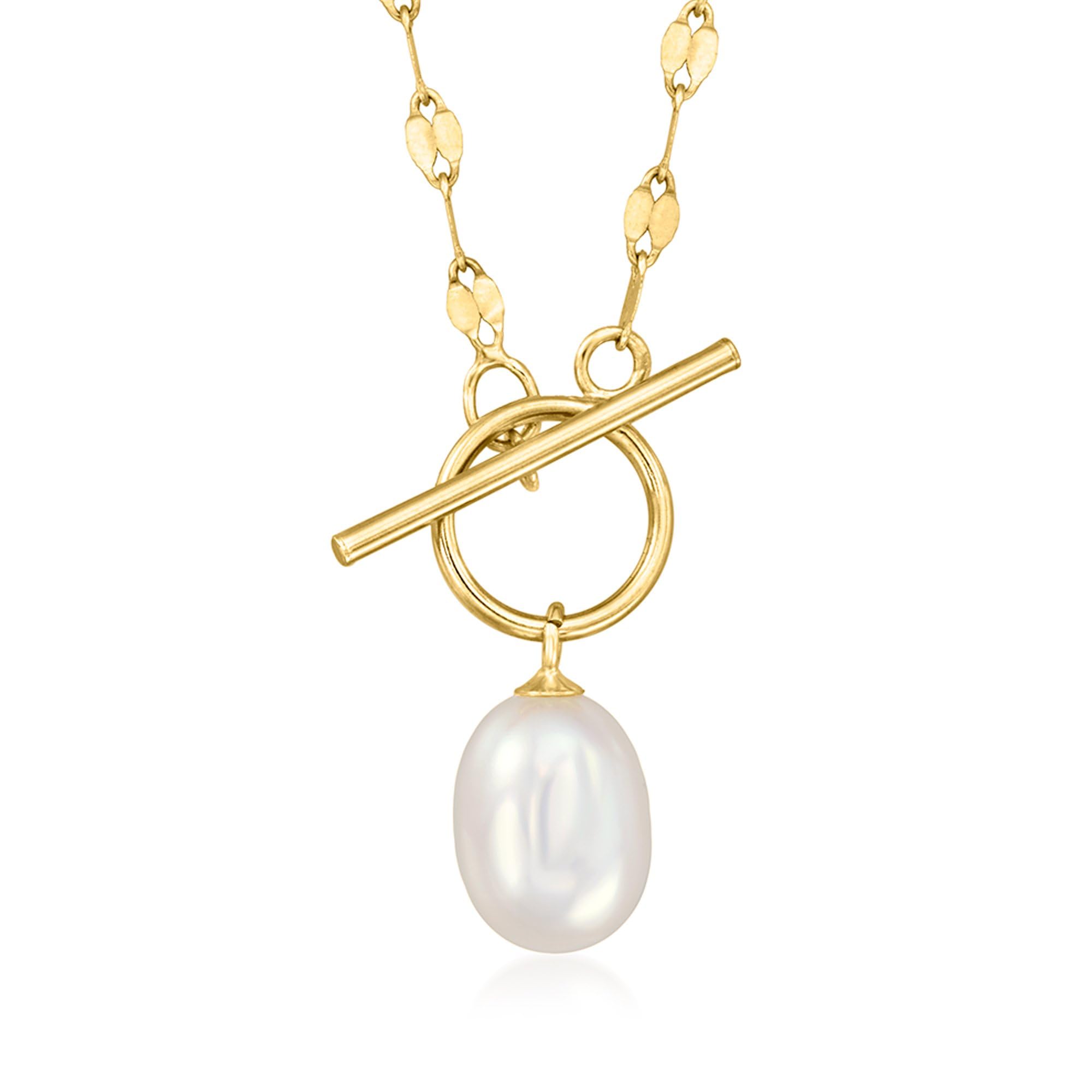 Pure Collection by Ross-Simons 6-6.5mm Cultured Pearl Lumachina-Chain Toggle Necklace in 14kt Yellow Gold