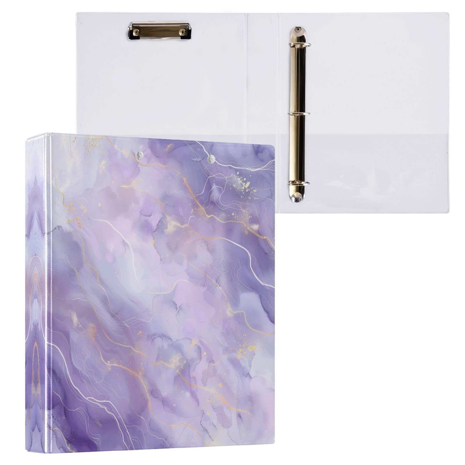 SDMKA Purple Marble Texture 3-Ring Binder 1.5 Inch 1 Pack Round Ring Binder Holds 200 Sheets with 3 Inside Pockets for Office Home Organization