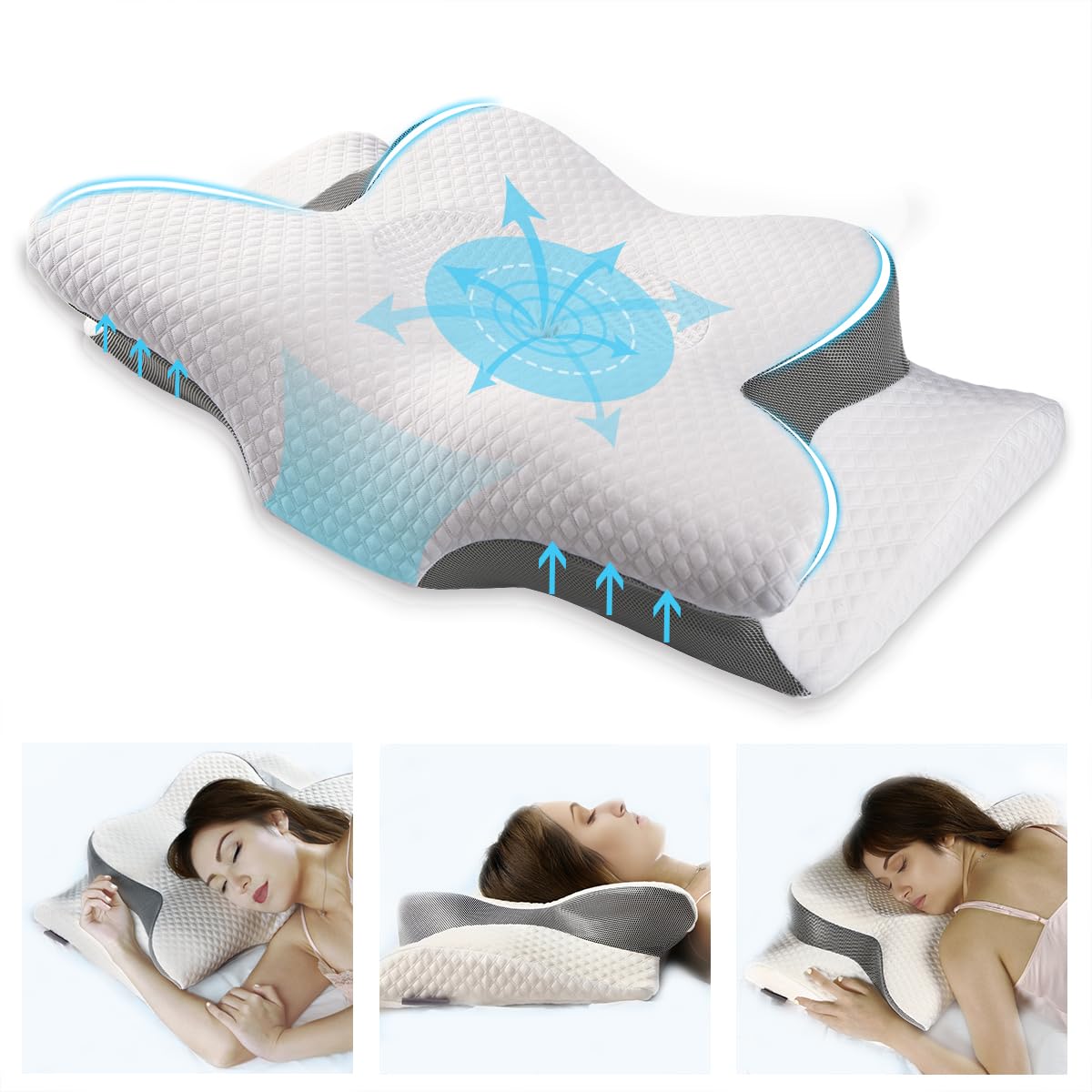 Orthopädisches Memory Foam Kissen gegen Nackenschmerzen und Schnarchen für Rücken-, Seiten- und Bauchschläfer