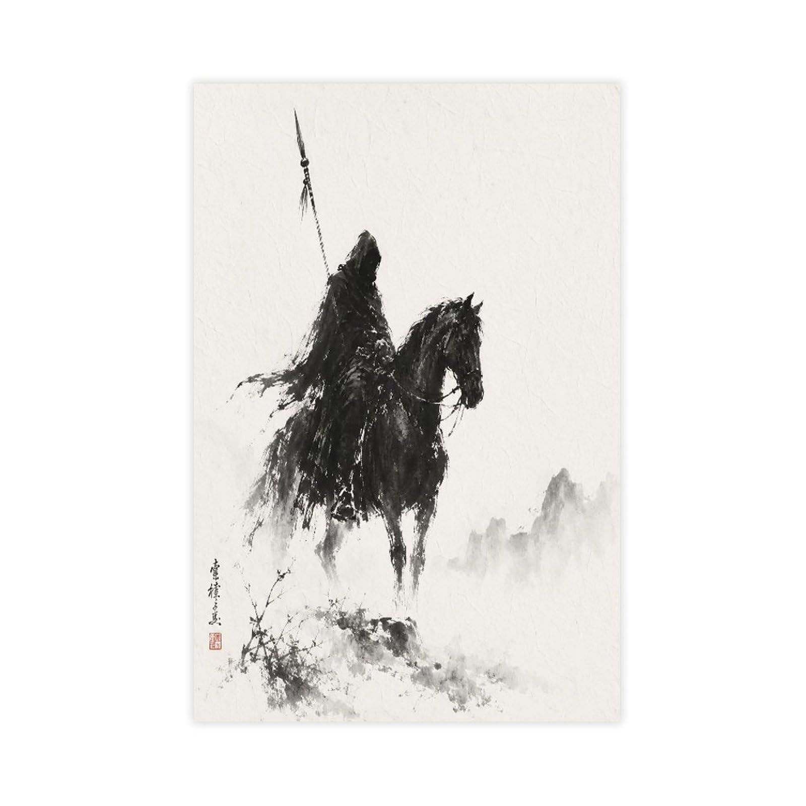 W7c8u2x3 Unframe-Style-20 Horseman Ink Silhouette Canvas Wall Art, Misty Ride Dorm Room