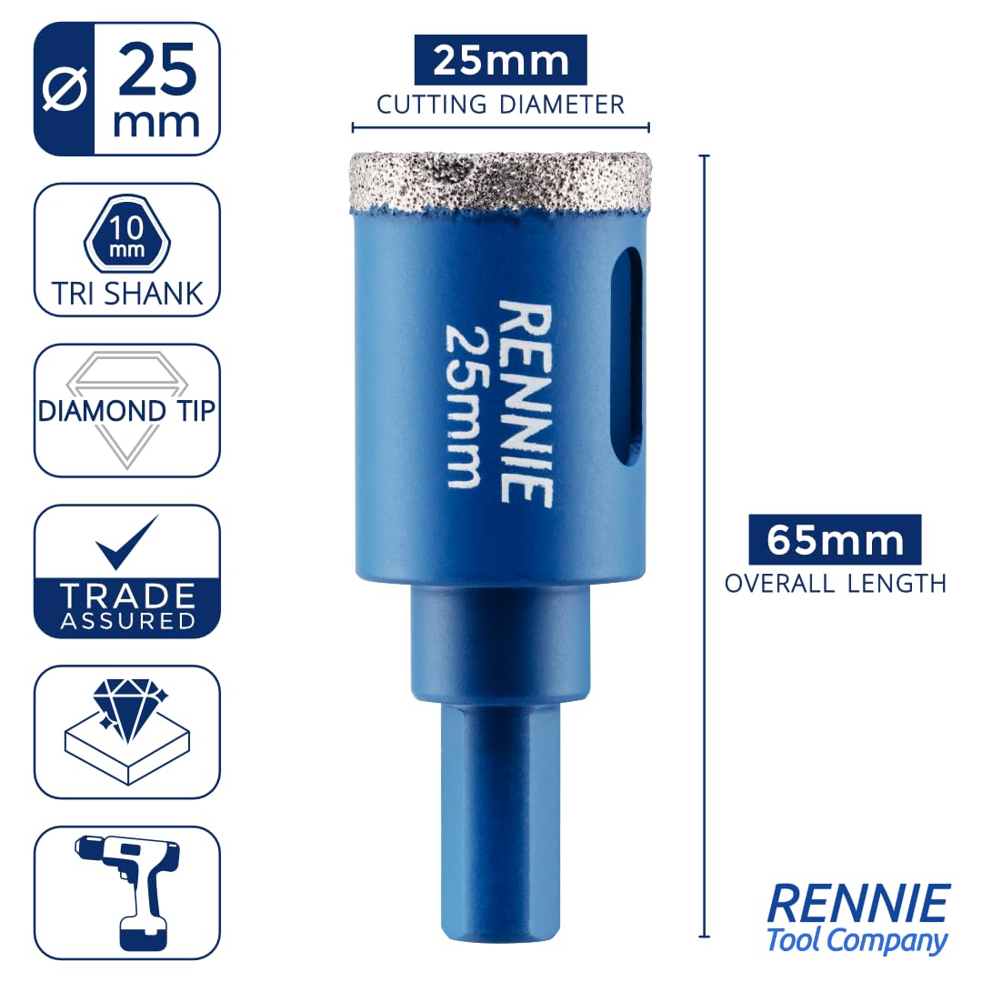25mm Diamond Hole Saw Drill Bit With Tri Shank For Porcelain Tiles Ceramic Slate Stone Granite Marble Glass. Diamond Core Holesaw/Hole Cutter - Image 3