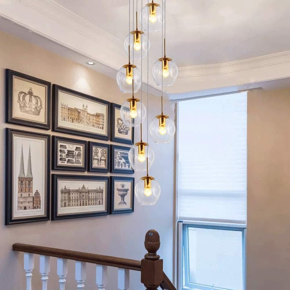 KXEcoLife Indoor 8 Lights Duplex Building Large Chandelier Villa Stair Long Chandeliers Staircase Glass Balls Pendant Multi Light Ceiling Lamp,Foyer