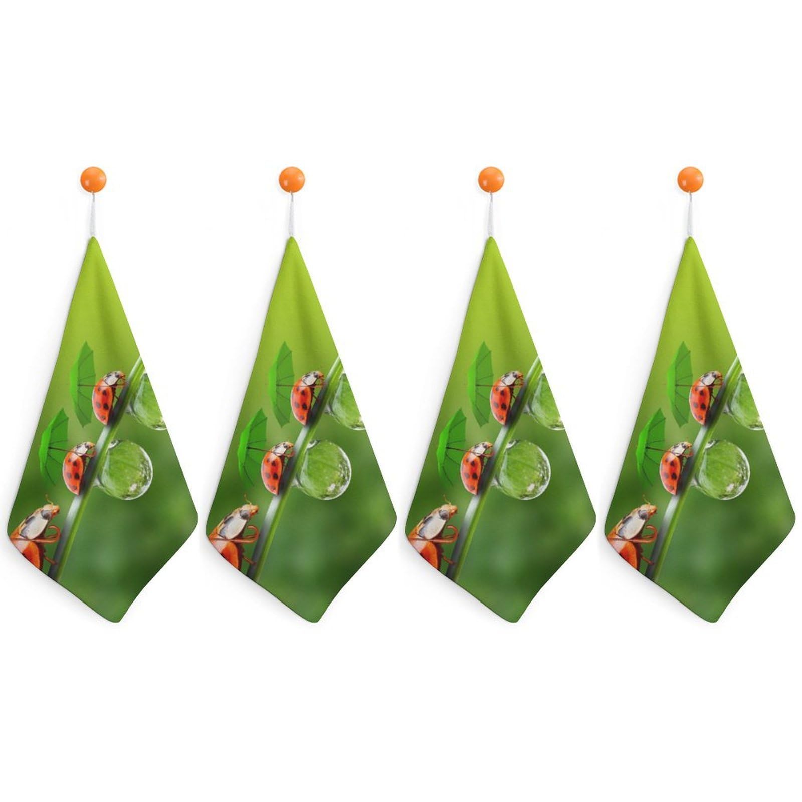 LEDFCVSU 4 Piece Hanging Hand Towels, Ladybug Ladybird Green Landscape Small Dry Hand Towel for Kitchen Bathroom