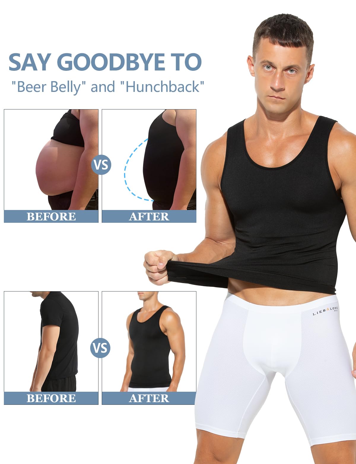 Casey Kevin Chaleco de Compresión Hombre Faja Reductora Camiseta Men's Body Shaper Adelgazante Camisa Moldeadora Chaleco