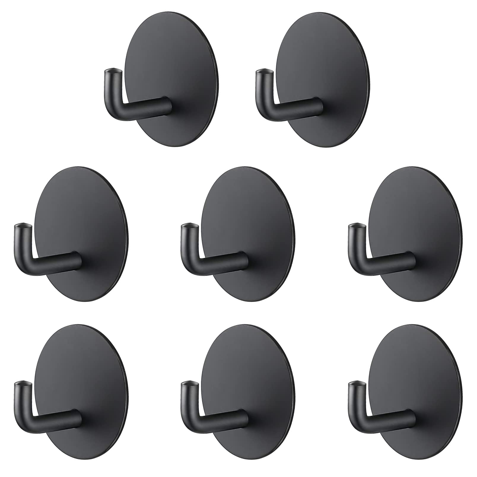 8 Piezas Gancho adhesivo impermeable, Gancho de toalla de acero inoxidable 304 para cocina, baño, inodoro.(8 Piezas Negro Redondo)