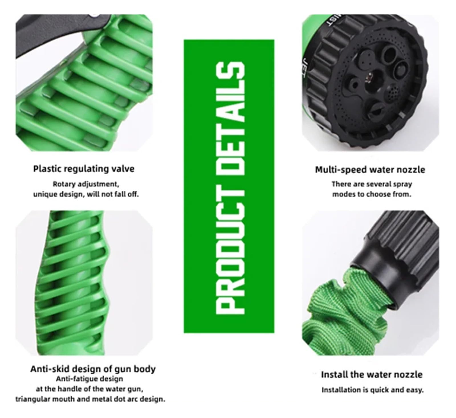 tubo da giardino, tubo di prolunga retrattile Modalità tubo da giardino Pistola ad acqua regolabile Schiuma Alta pressione Lavaggio auto Spruzzatore for fiori Strumenti di irrigazione(Green,150ft)