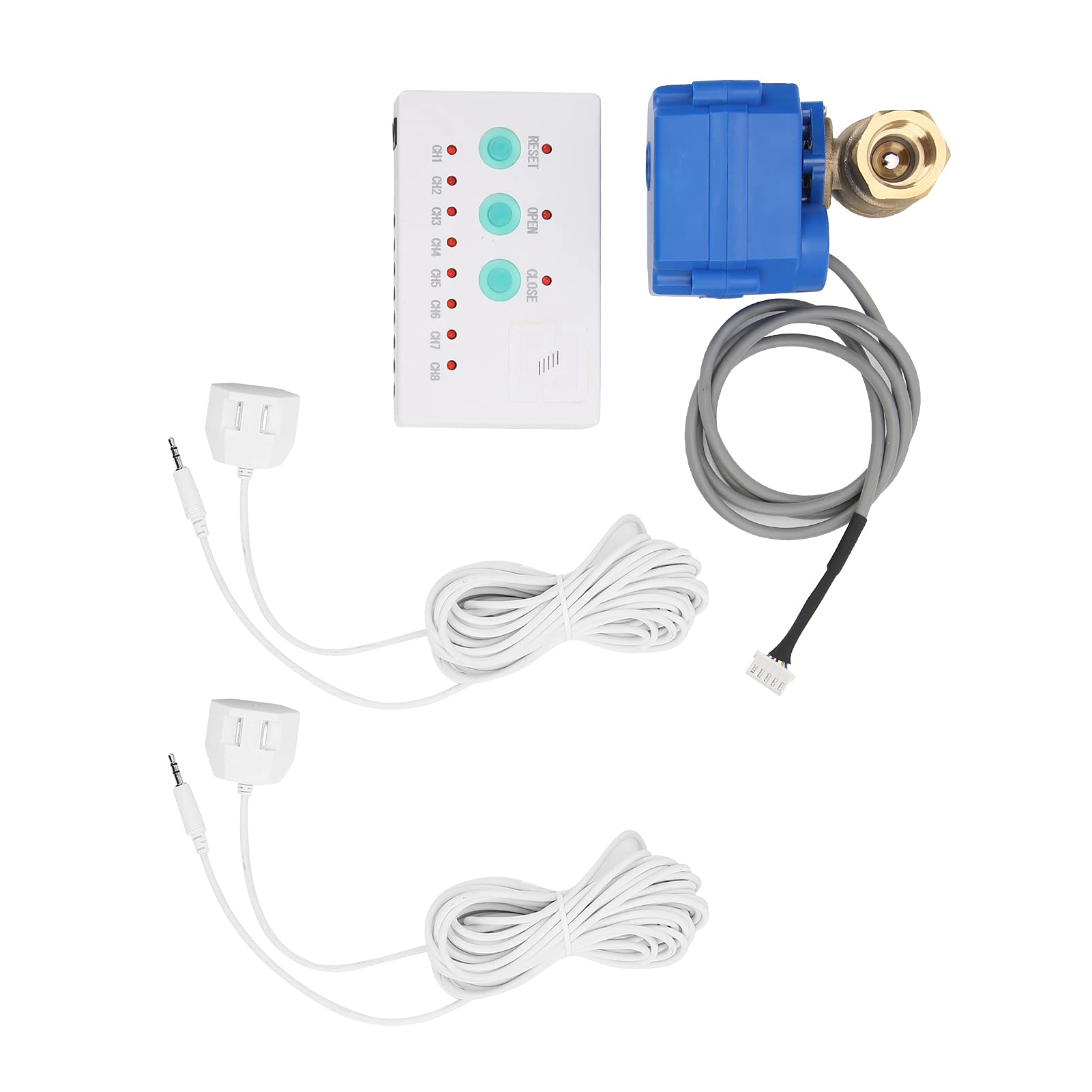 Sensor Fugas Agua Inteligente con Alarma Audible, Válvula 2 Vías y Detector Nivel Líquido para Hogar, Tuberías, Almacenes y Fábricas, 100-240V con LED