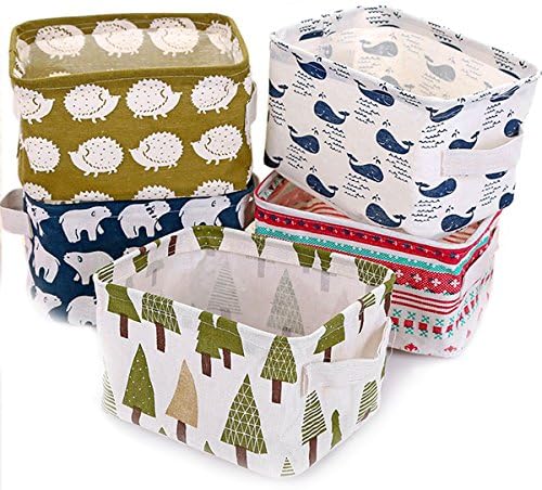 ZhengYue Cotton Folding Storage Baskets Household Storage Organizer for Electronic Accessories/books/Cosmetics Organization on the Table 5 Packs