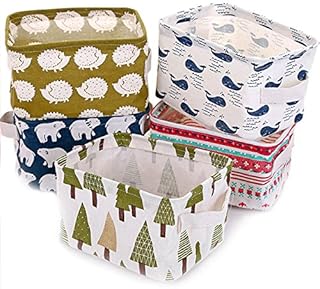 ZhengYue Cotton Folding Storage Baskets Household Storage Organizer for Electronic Accessories/books/Cosmetics Organization on the Table 5 Packs