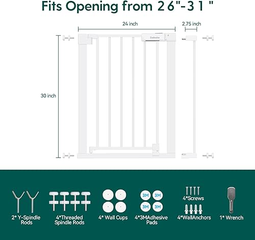 Miniatura 5 de BABELIO Puerta de seguridad temporal para puertas y escaleras, de 66-79 cm, puerta para mascotas con amplia puerta de paso y indicador de cerradura,