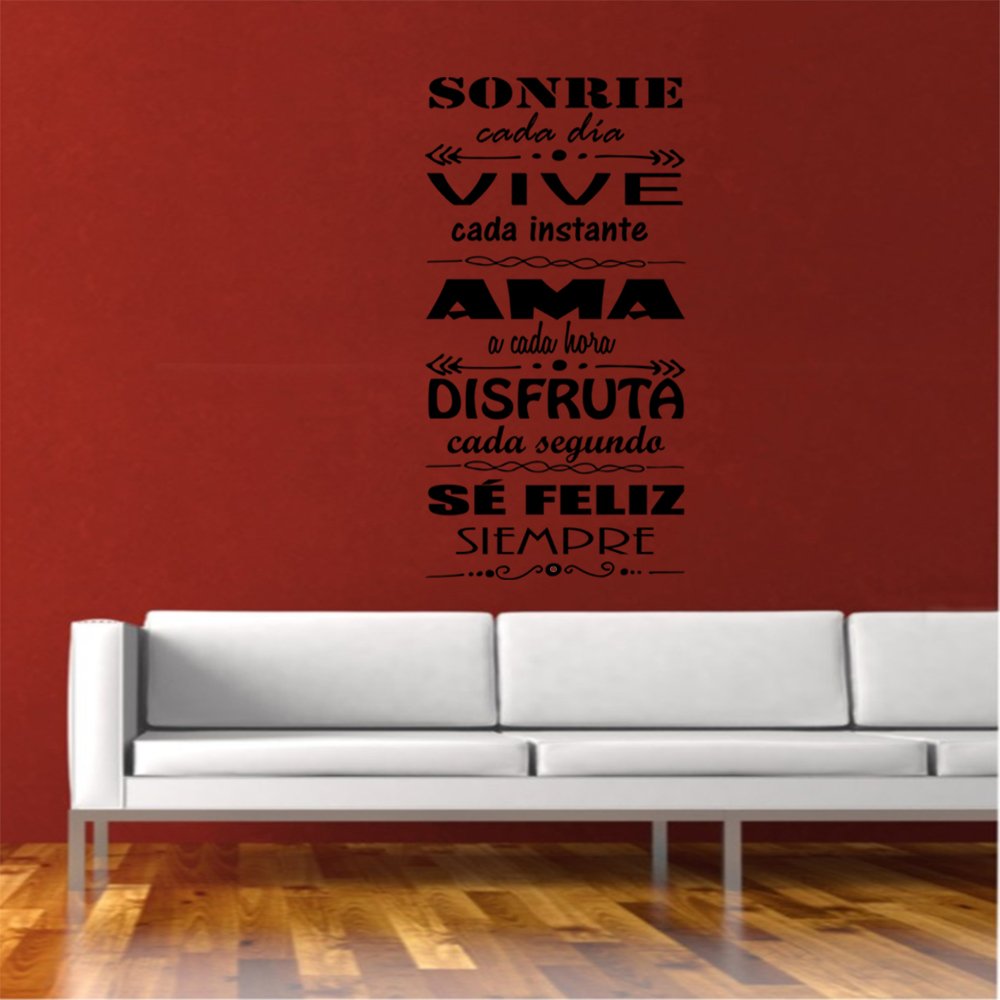 DC-16136 - Adesivo da parete con scritta "Sonrie ogni giorno, vive ogni momento." adesivi decorativi con frasi.