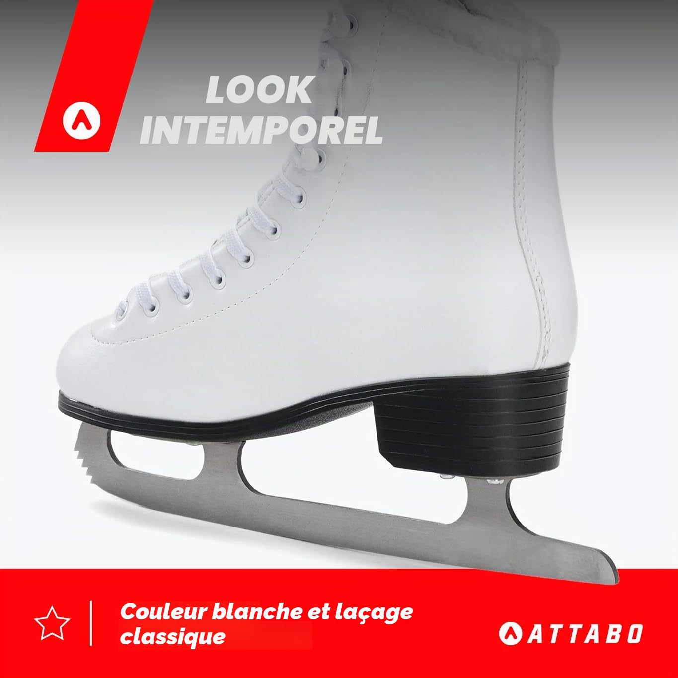ATTABO Patins Artistiques pour Femmes Lame en Acier Inoxydable Laçage Classique Crochets Renforcés Doublure en Fourrure Artificielle Blanc Confortable FS