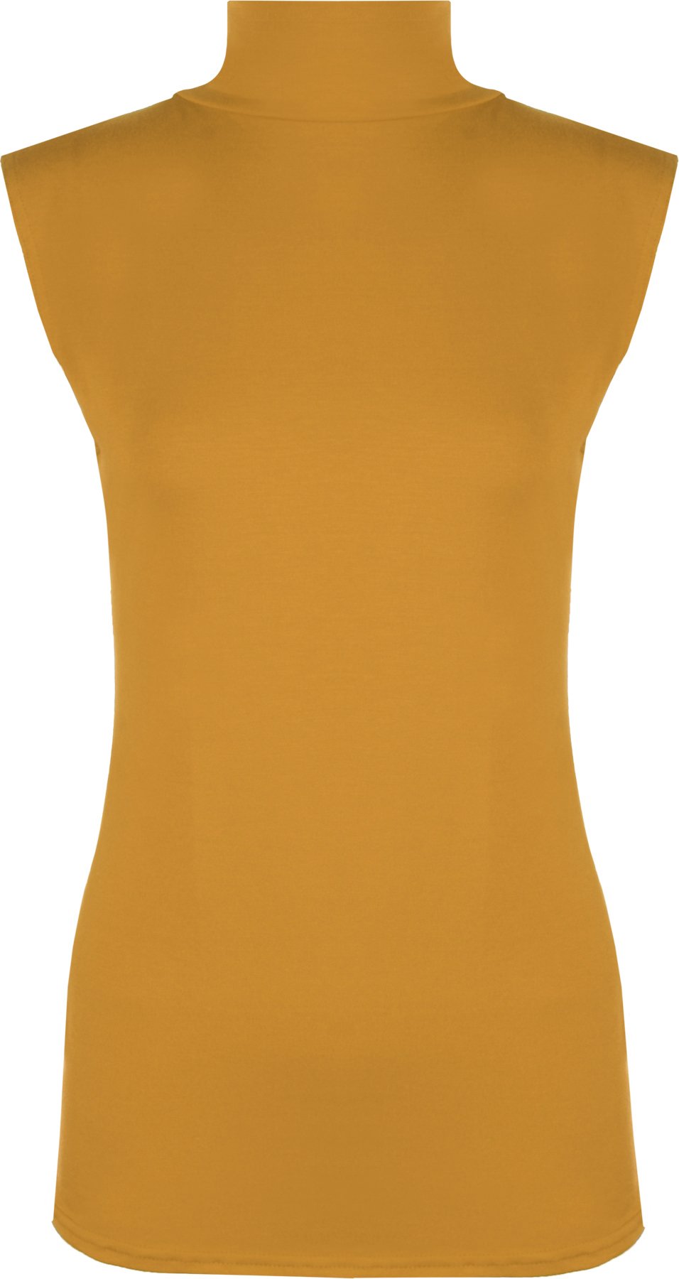 Womens Polo Neck Plain Ladies Stretch Sleevless Vest Turtle Bodycon Top Mustard 16-18