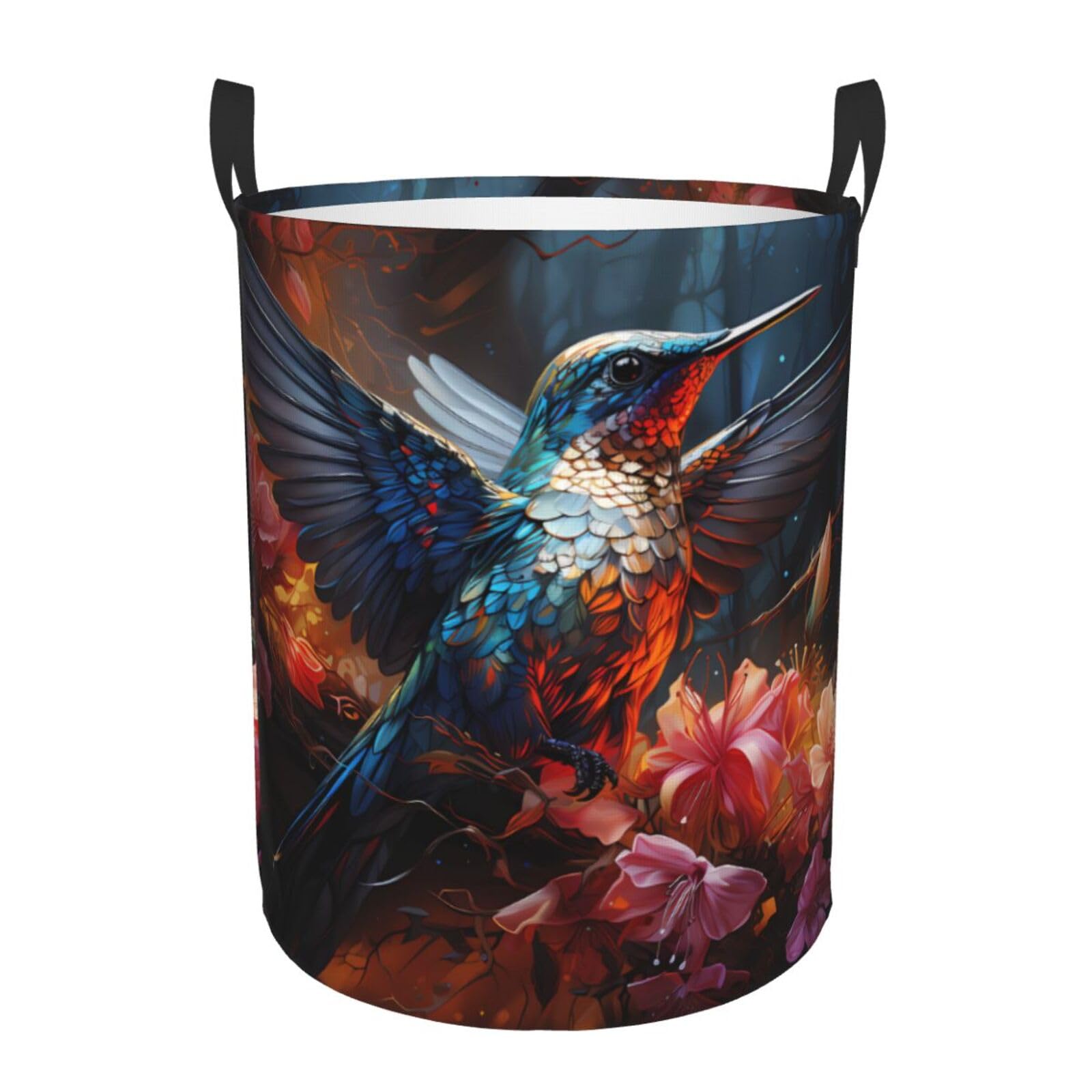 M Collapsible Hummingbird Print Circular Hamper Round