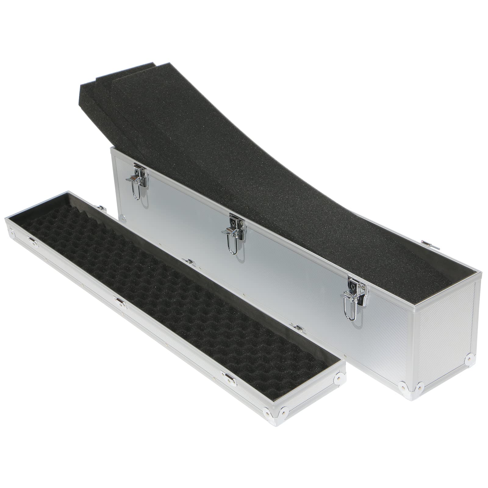 Maleta de aluminio plateada con tapa de espuma extraíble de 83 cm de largo maletín de transporte de aluminio