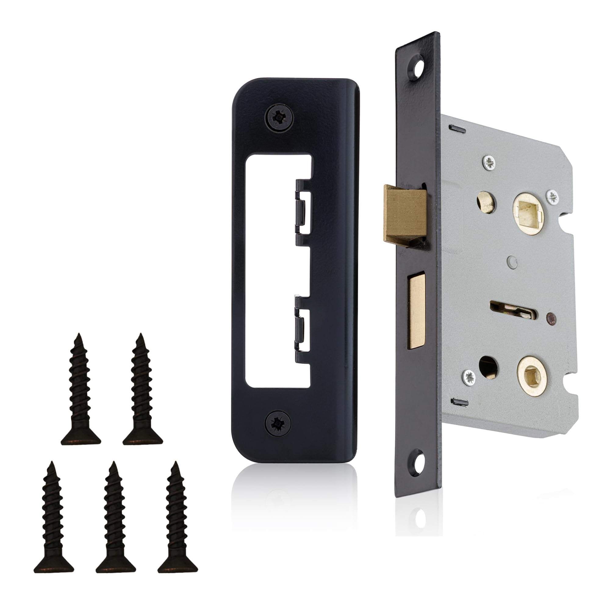 Xfort Matt Black 65Mm Mortice Bathroom Sashlock With Faceplate, Internal Door Lock For Bathroom Door, Toilet Door Lock, Bathroom Mortice Lock