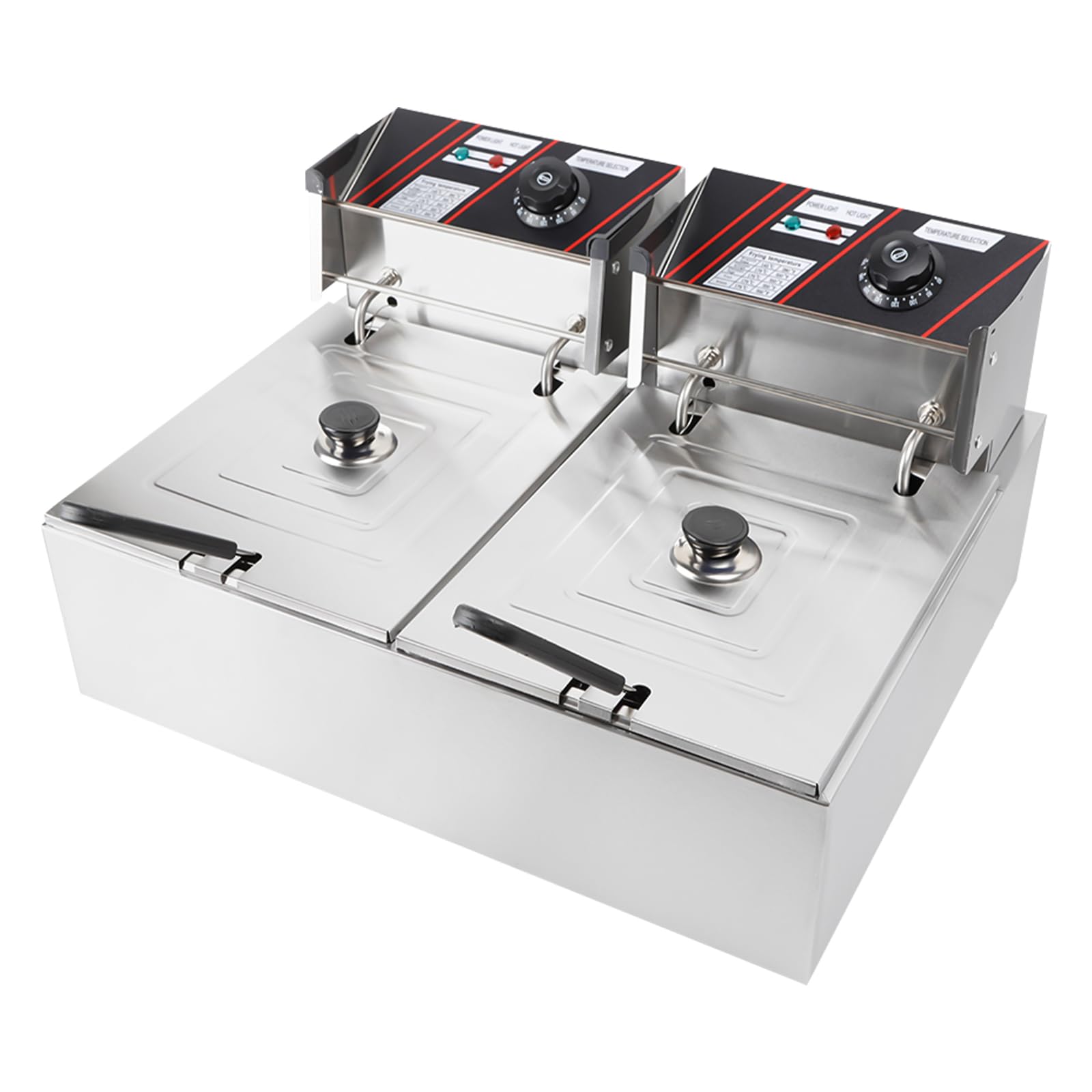 Freidora de doble tanque de acero inoxidable, 2500 W, freidora eléctrica profesional, de acero inoxidable, recipiente extraíble, termostato 60-200 °C, control independiente, 55 x 44 x 30 cm