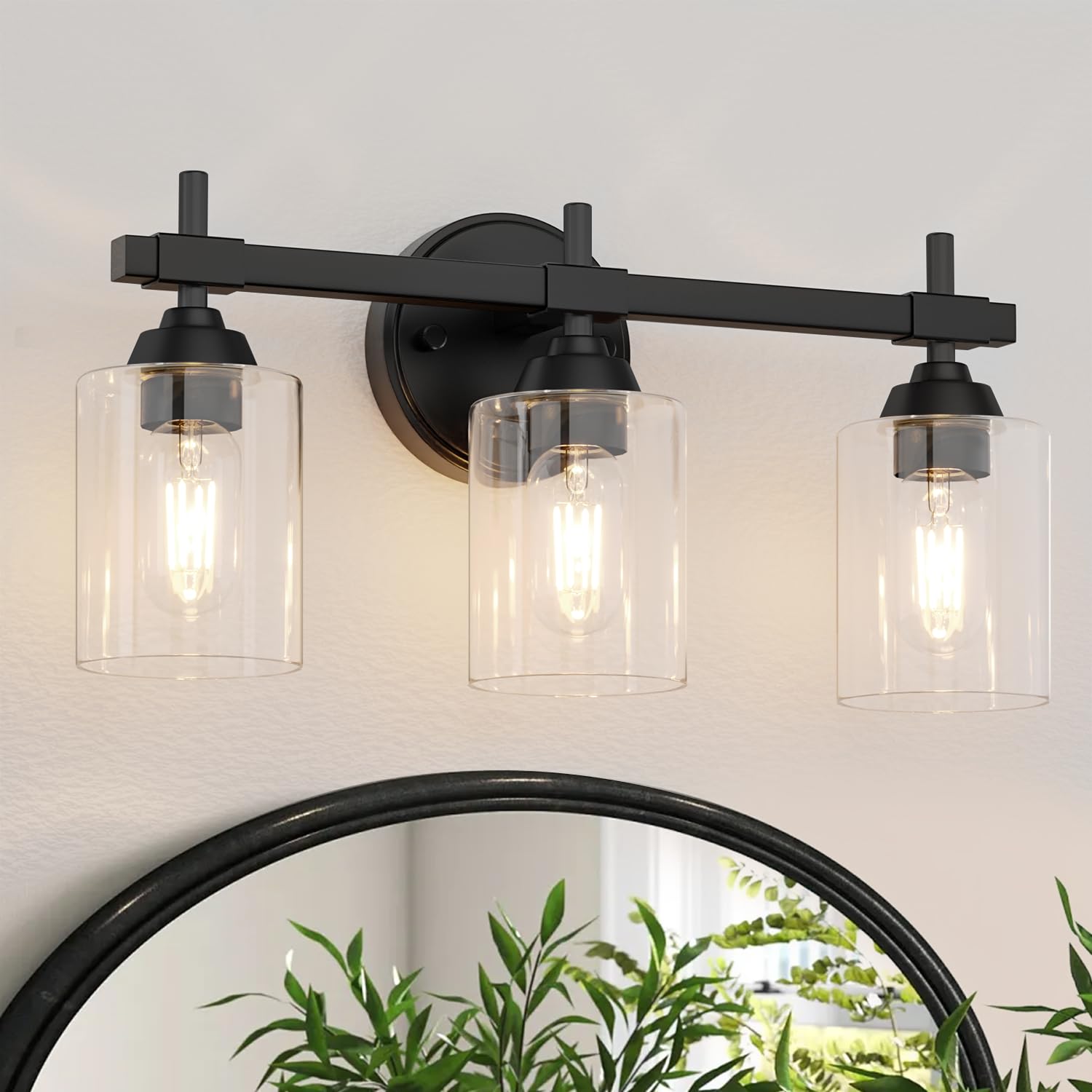 AXHODSME 3-Light Bathroom Vanity Light, Black Bathroom Light Fixtures Over Mirror, Sconces Wall Lighting with Clear Glass Shade, Modern Wall Lamp Vanity Lights for Bathroom Living Room