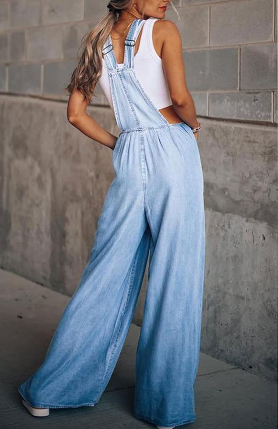 loveimgs Women's Casual Ripped Adjustable Denim Overalls Baggy Wide Leg Bib Pants Palazzo Jumpsuit - Image 2