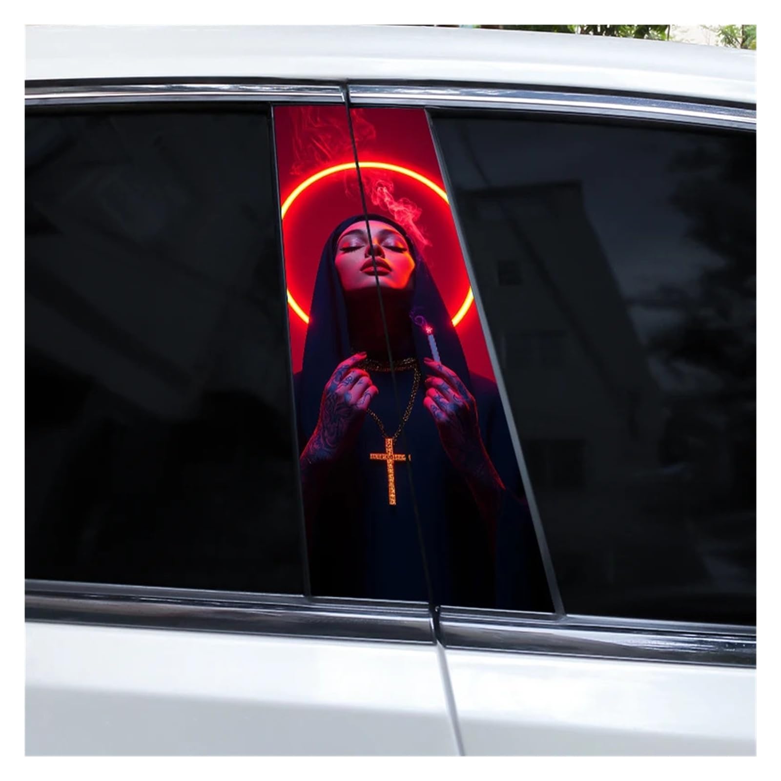 Car Side Decals 2pcs Cross Nun Sticker Car Doorpost Decal Waterproof Sunscreen for B-Pillar Door Decoration(Style M)