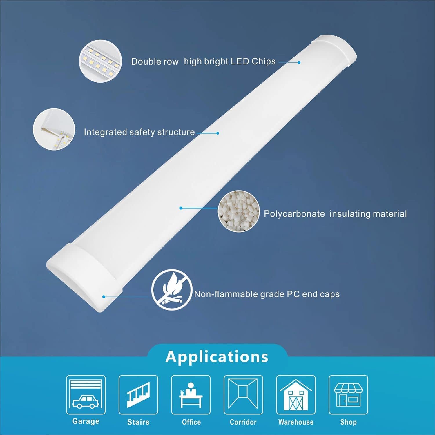 BrightFly - Juego de 4 luces LED de neón (120 cm, 6500 K, tubo led para garaje, almacén, estacionamiento, oficina, taller, iluminación de cocina