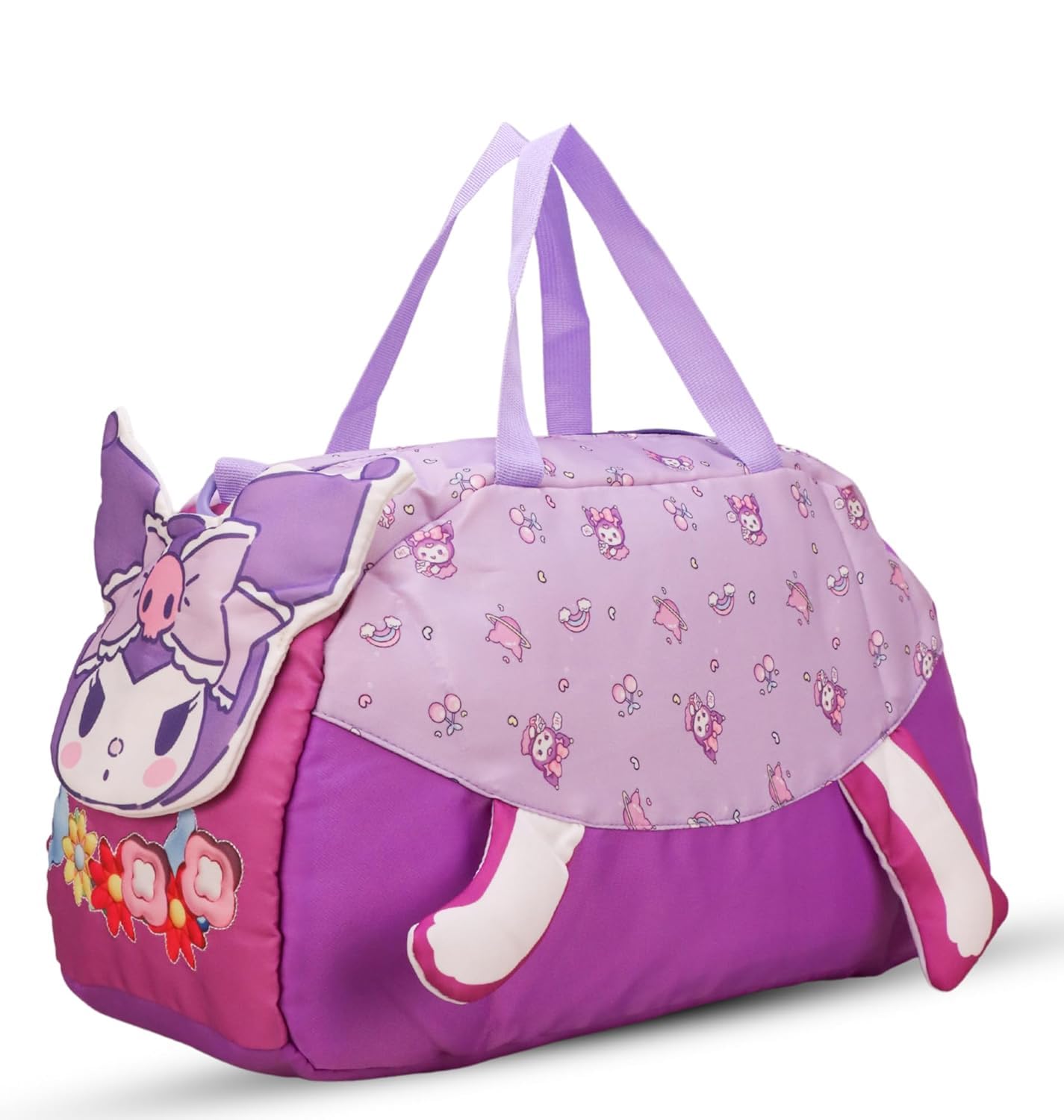 Nylon Duffle Bag for Kids Boys Girls Teenagers | Big Size Gym Sports Travel Weekender Overnight Bag | Cartoon Panda Unicorn Lightweight Durable School 20 cm (Purple Kuromi)-image-10