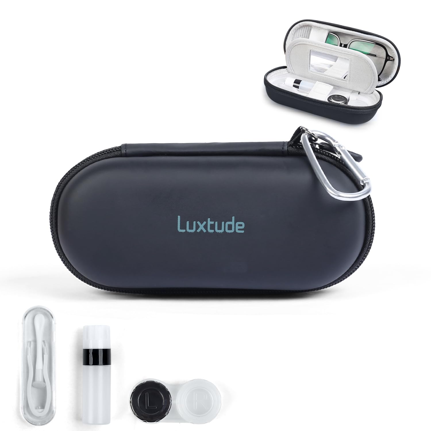 Luxtude Contact Lens Case, 2 w 1 Cute Contact Lens and Glass Case, czarny, S, Basic